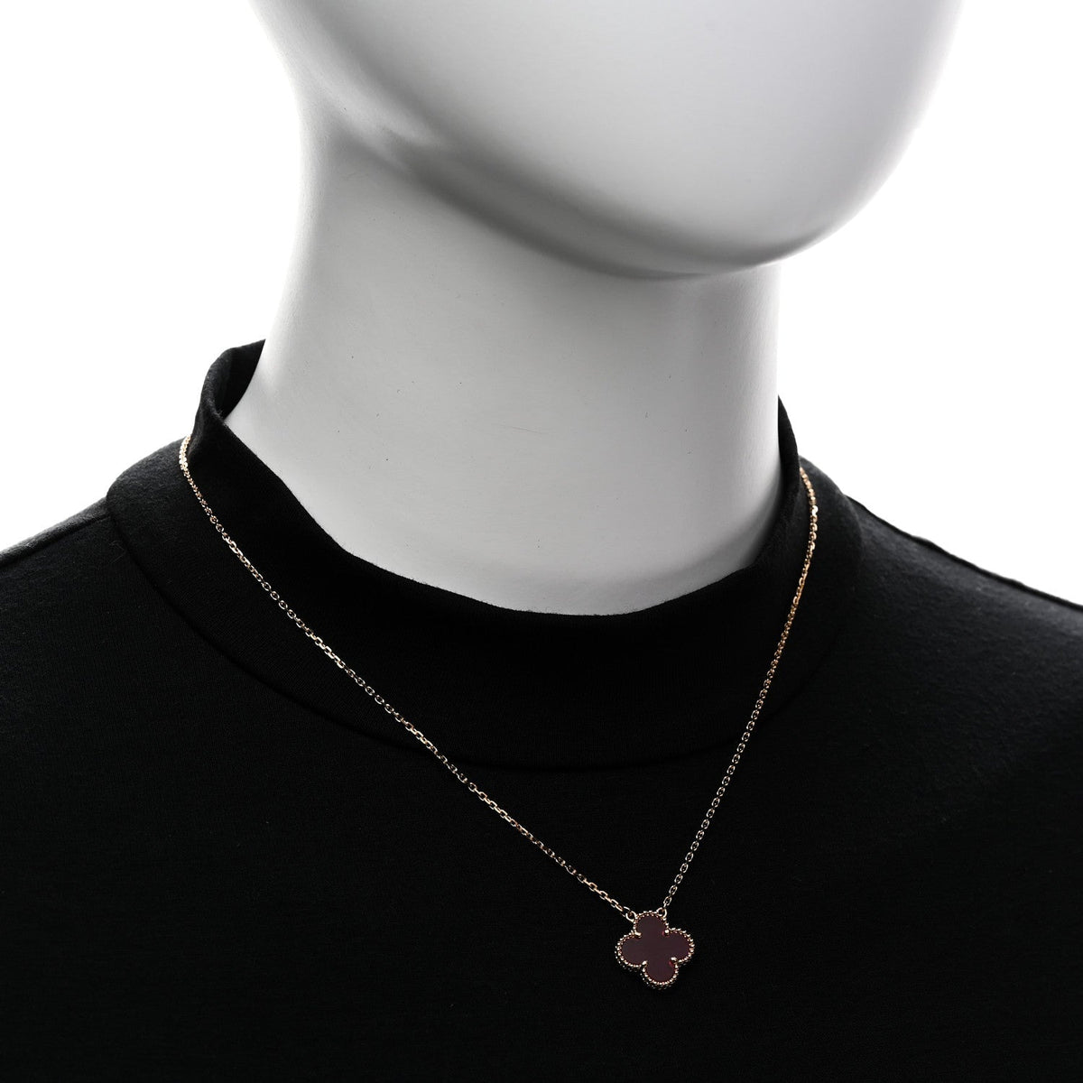 Van Cleef & Arpels 18K Yellow Gold Pink Enamel Vintage Alhambra Pendant Necklace