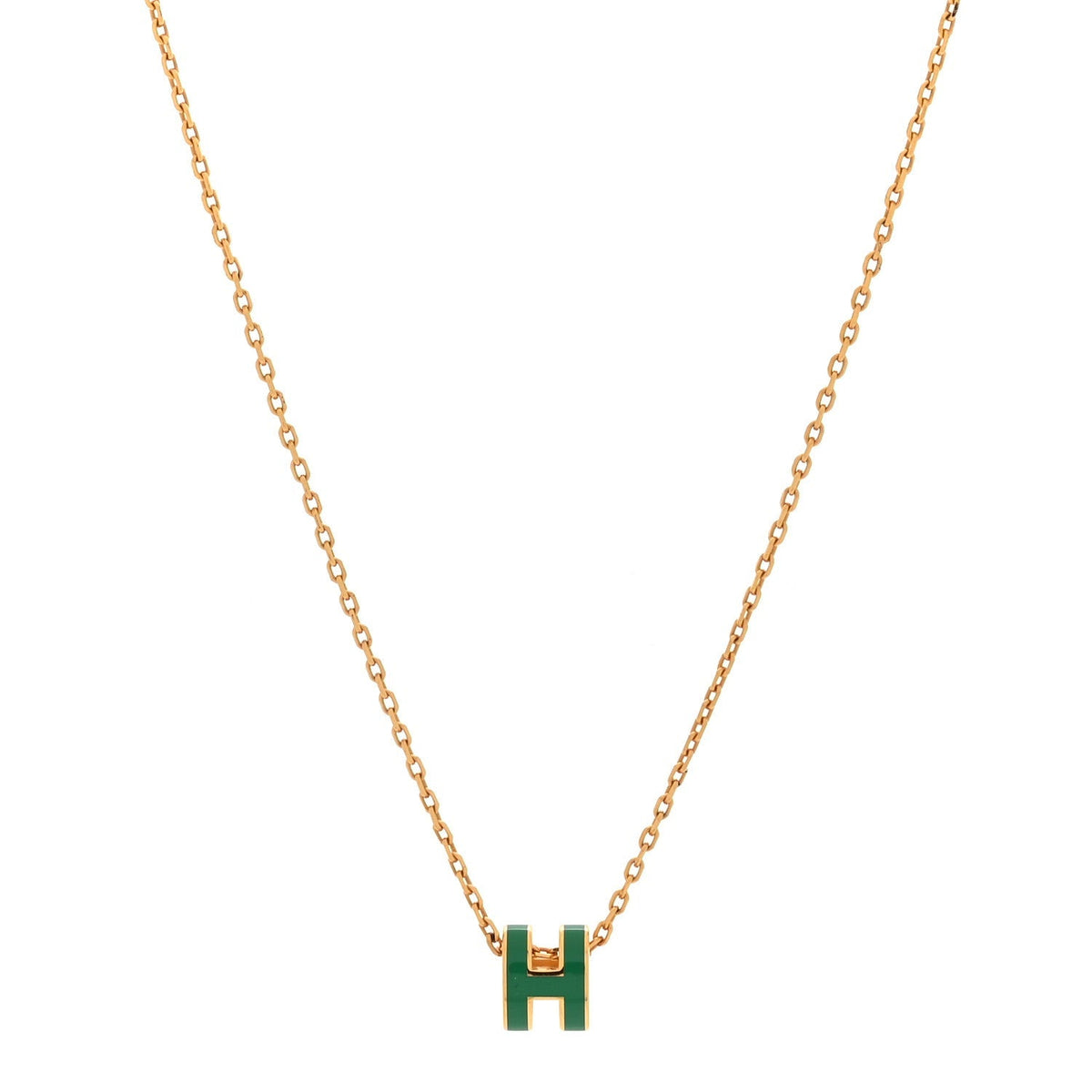 Hermès Rose Gold Lacquered Malachite Mini Pop H Pendant Necklace