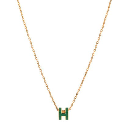 Hermès Rose Gold Lacquered Malachite Mini Pop H Pendant Necklace