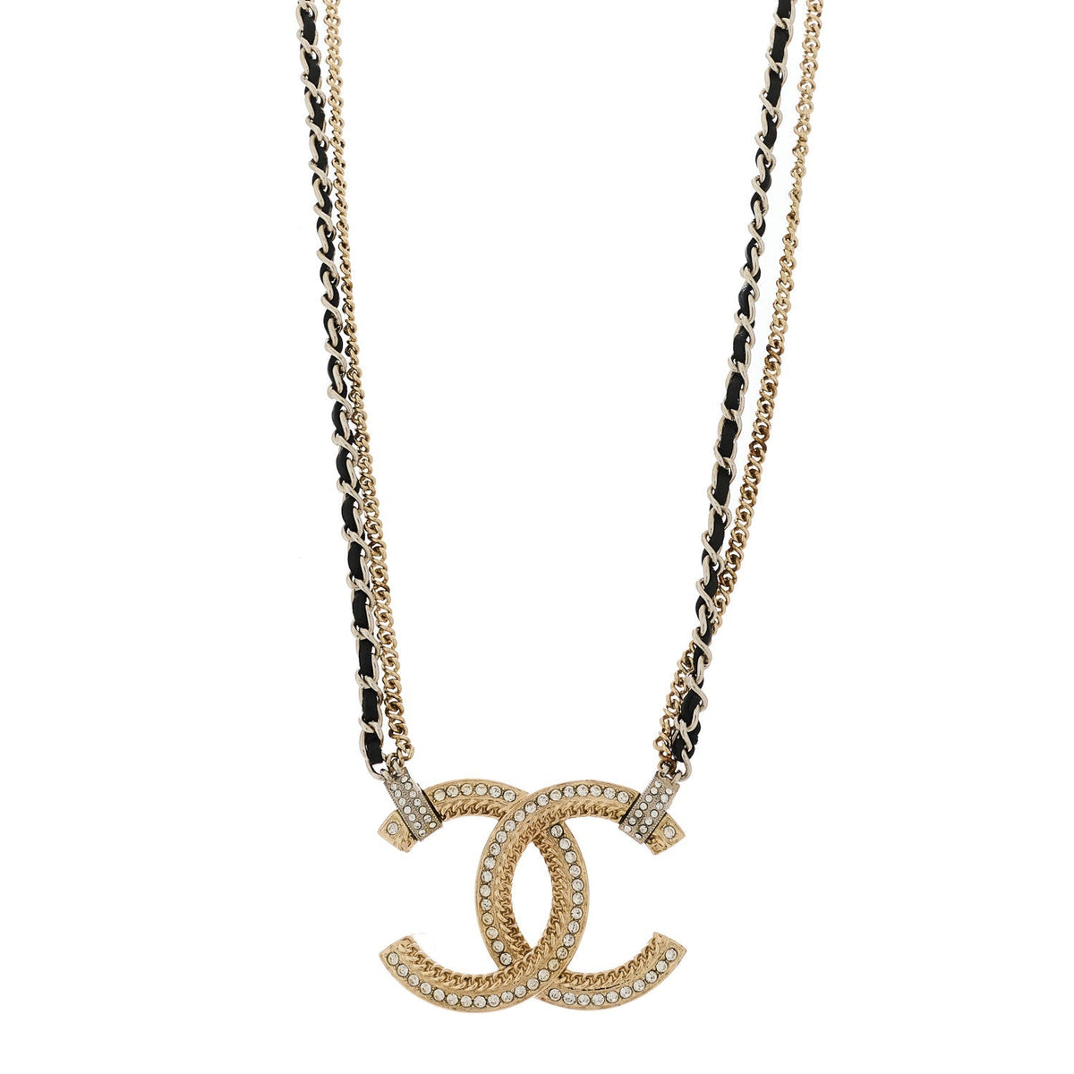 Chanel Metal Lambskin CC Chain Necklace Gold Black