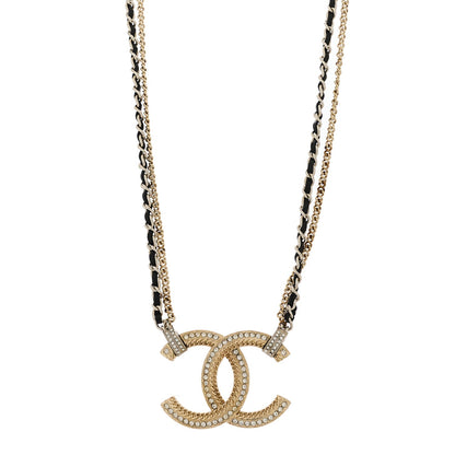 Chanel Metal Lambskin CC Chain Necklace Gold Black