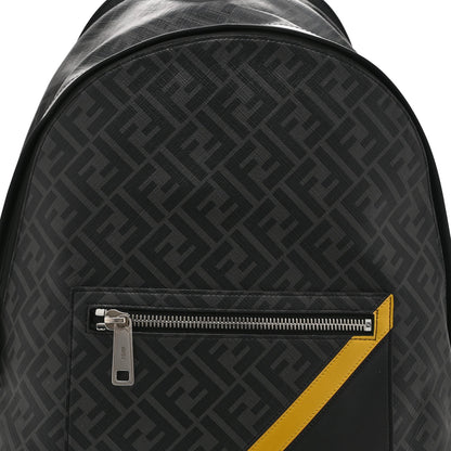 Fendi Glazed Fabric Vitello King FF 1974 Medium Chiodo Backpack Black Sunflower