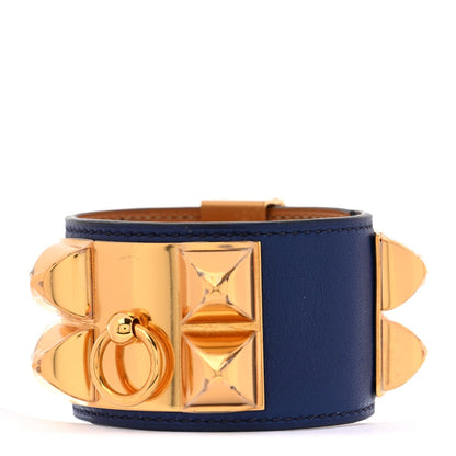 Hermès Swift Gold Plated CDC Collier de Chien Bracelet Bleu Agate