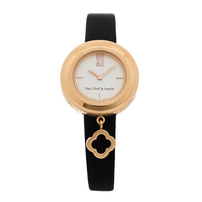 Van Cleef & Arpels 18K Rose Gold Satin 25mm Charms Watch Black