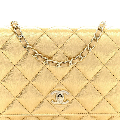 Chanel Metallic Caviar Quilted CC Turnlock Wallet On Chain Gold 1984250