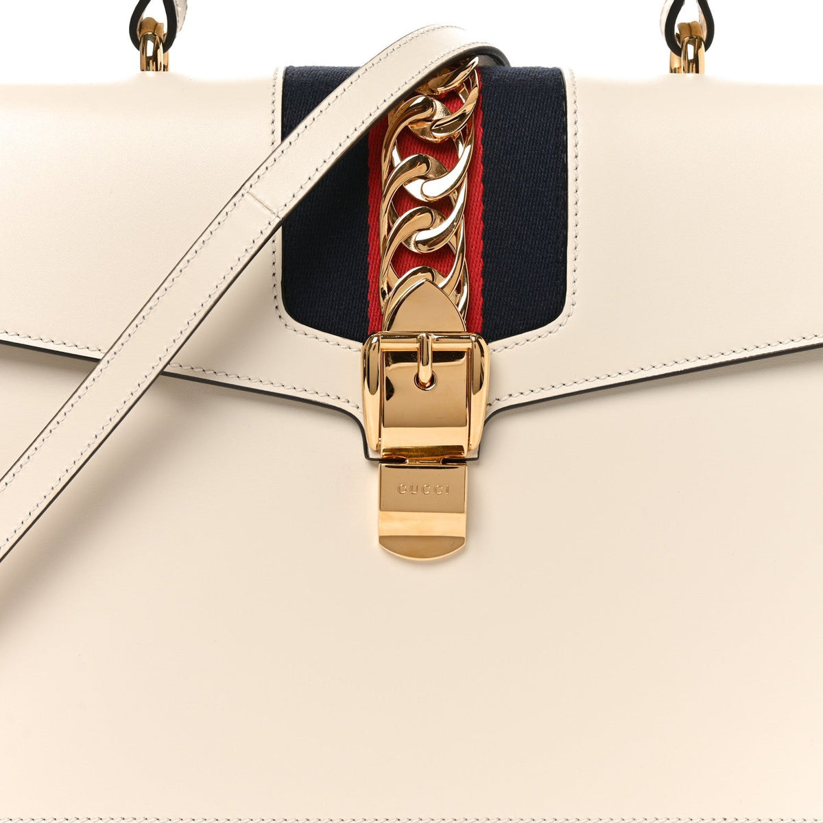 Gucci Calfskin Web Medium Sylvie Top Handle Bag White 1984849
