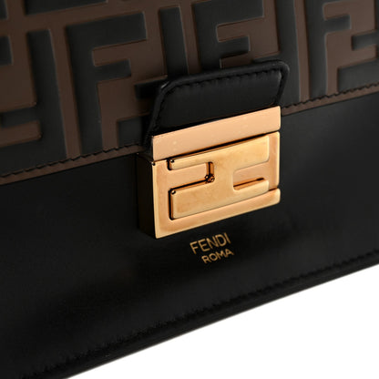 Fendi Vitello Liberty Bi-Color FF 1974 Kan U Shoulder Bag Black Maya