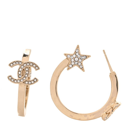 Chanel Metal Crystal CC Hoop Earrings Gold
