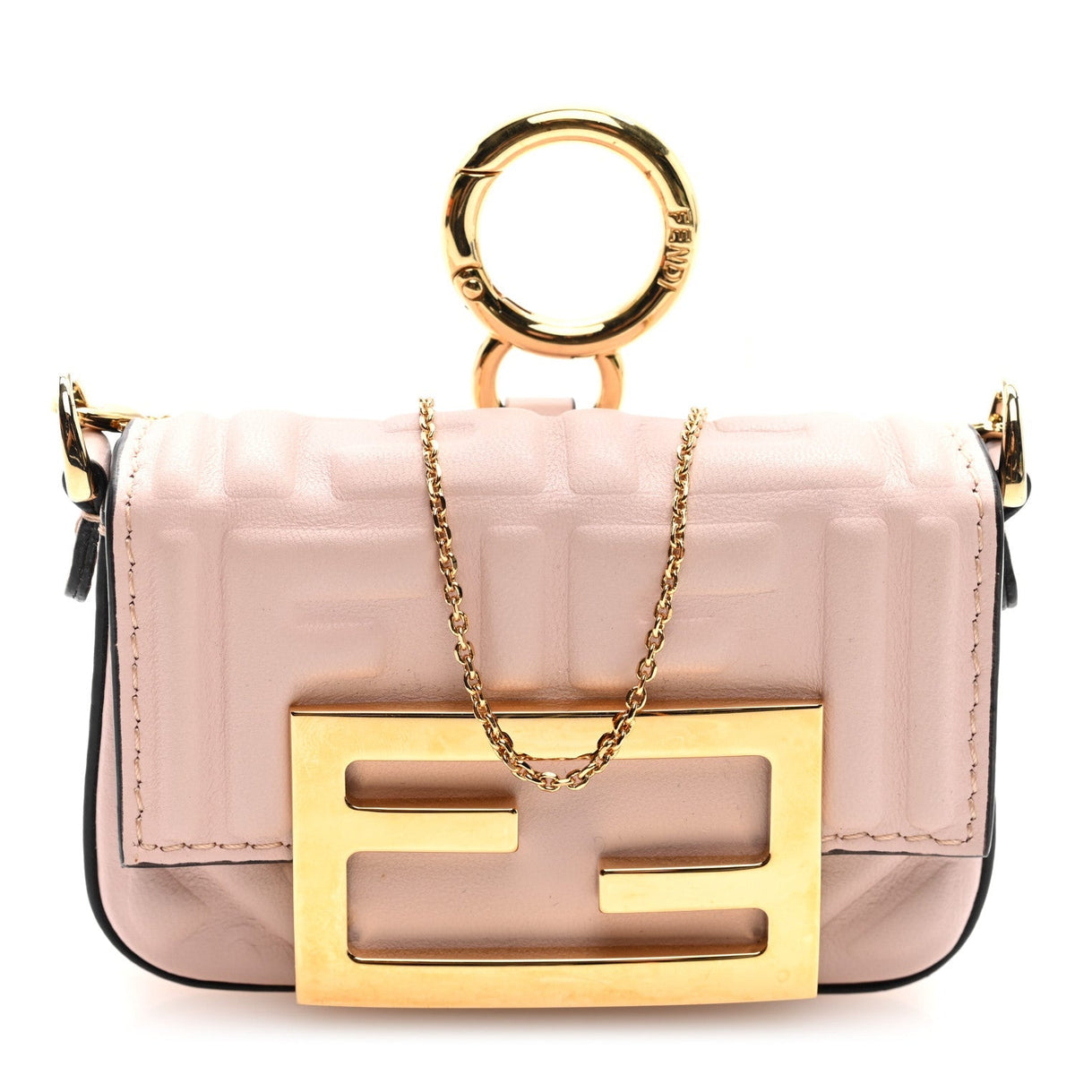 Fendi Nappa Matisse FF Embossed Nano Baguette Charm Rosa Quarzo