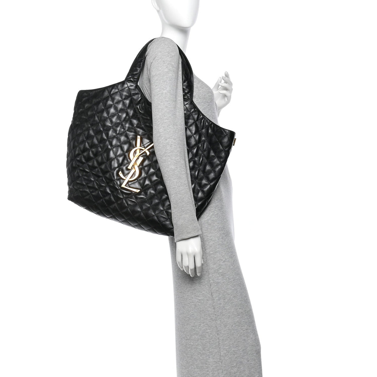 Saint Laurent Lambskin Quilted Maxi Icare Shopping Tote Black