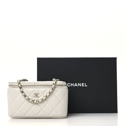 Chanel Caviar Quilted Small Tiny CC Vanity Case With Chain Light Grey