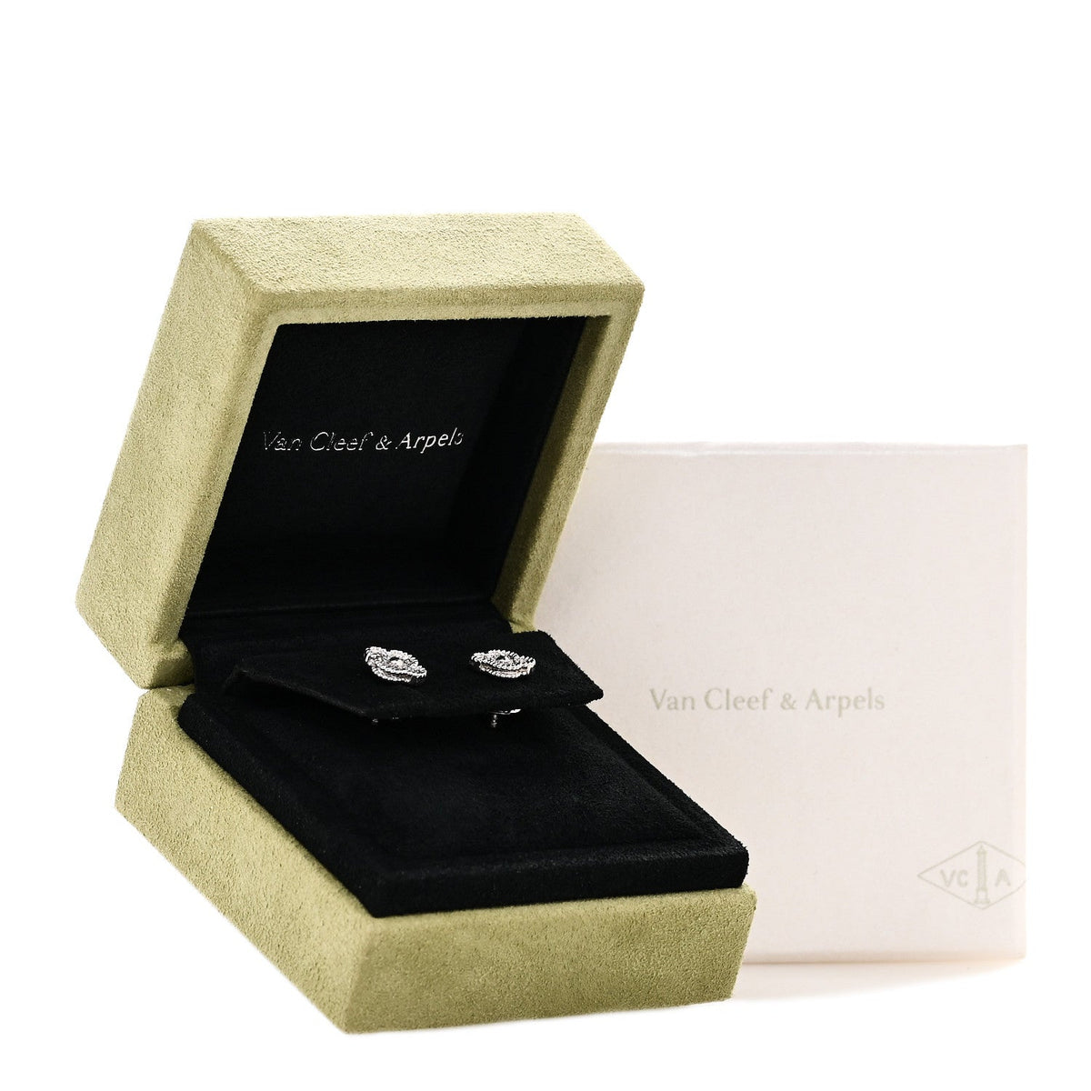 Van Cleef & Arpels 18K White Gold Diamond Sweet Alhambra Earrings