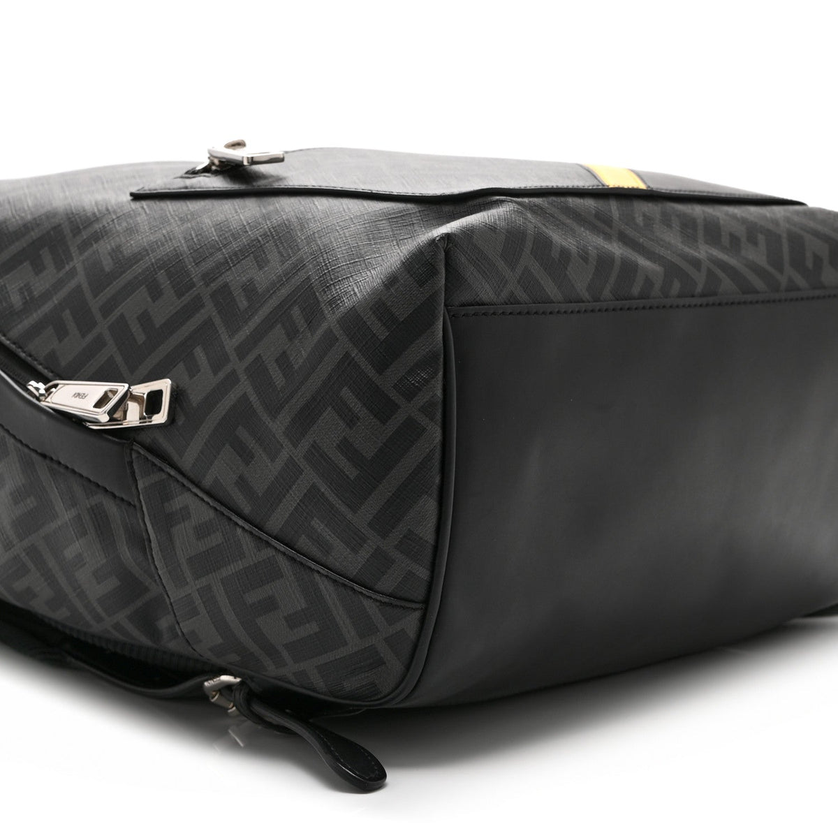 Fendi Glazed Fabric Vitello King FF 1974 Medium Chiodo Backpack Black Sunflower