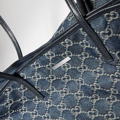 Large Tote Bag With GG Denim And Logo Plaque