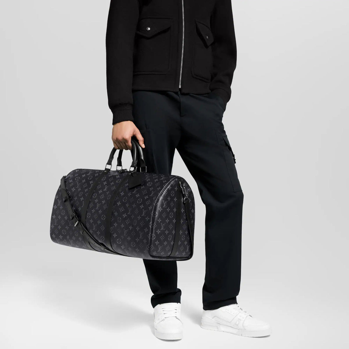 Men's Keepall 55 Bandoulière Bag Monogram Eclipse Grey