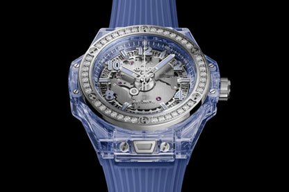 HB Big Bang ONE CLICK BLUE SAPPHIRE DIAMONDS Ref# 465.JL.4802.RT.1204