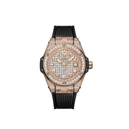 HB Big Bang ONE CLICK KING GOLD FULL PAVÉ Ref# 485.OX.9000.RX.1604