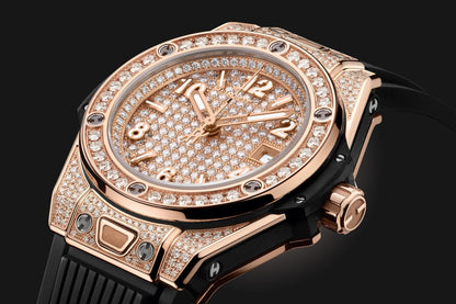 HB Big Bang ONE CLICK KING GOLD FULL PAVÉ Ref# 485.OX.9000.RX.1604