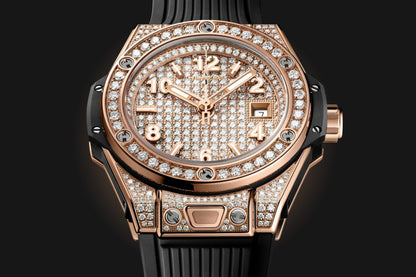 HB Big Bang ONE CLICK KING GOLD FULL PAVÉ Ref# 485.OX.9000.RX.1604