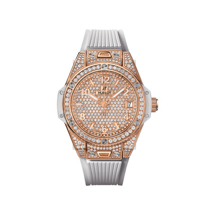 HB Big Bang ONE CLICK KING GOLD WHITE FULL PAVÉ Ref# 465.OE.9010.RW\\.1604