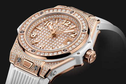 HB Big Bang ONE CLICK KING GOLD WHITE FULL PAVÉ Ref# 485.OE.9000.RW\\.1604