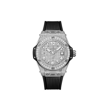 HB Big Bang ONE CLICK STEEL FULL PAVÉ Ref# 485.SX.9000.RX.1604