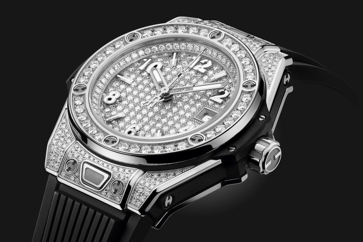 HB Big Bang ONE CLICK STEEL FULL PAVÉ Ref# 485.SX.9000.RX.1604
