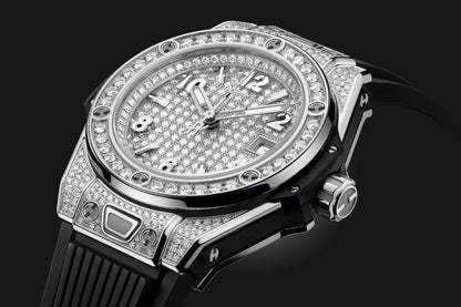 HB Big Bang ONE CLICK STEEL FULL PAVÉ Ref# 485.SX.9000.RX.1604