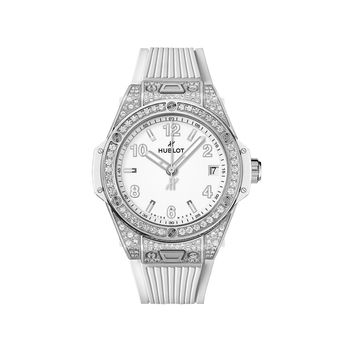 HB Big Bang ONE CLICK STEEL WHITE PAVÉ Ref# 465.SE.2010.RW\\.1604