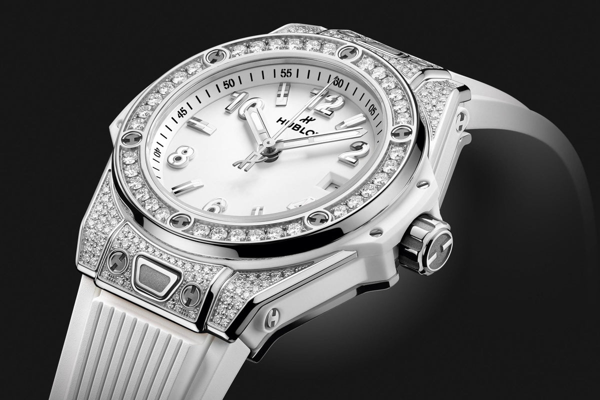 HB Big Bang ONE CLICK STEEL WHITE PAVÉ Ref# 485.SE.2010.RW\\.1604