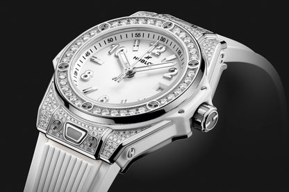 HB Big Bang ONE CLICK STEEL WHITE PAVÉ Ref# 485.SE.2010.RW\\.1604