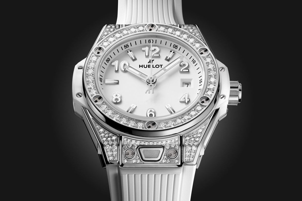 HB Big Bang ONE CLICK STEEL WHITE PAVÉ Ref# 485.SE.2010.RW\\.1604