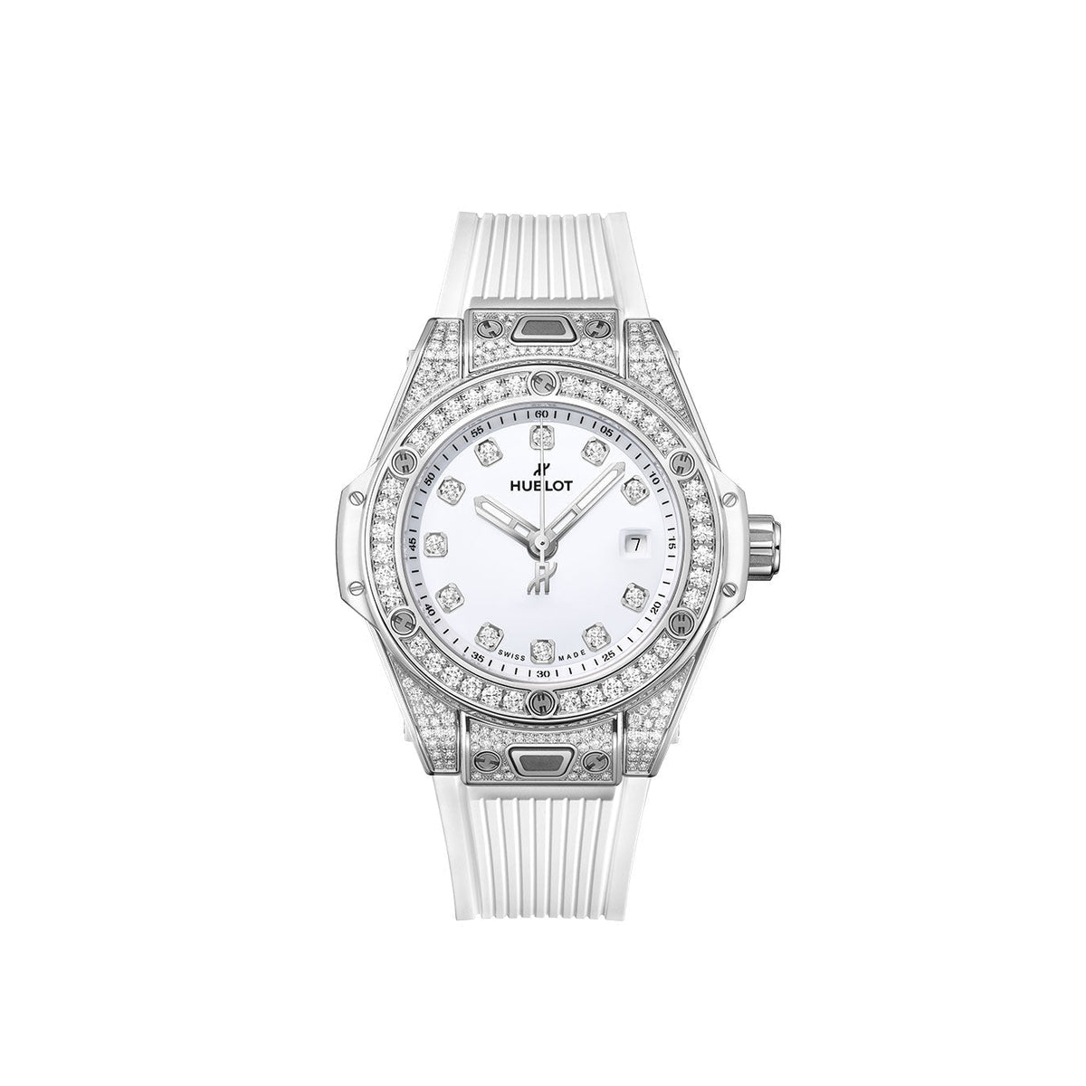 HB Big Bang ONE CLICK STEEL WHITE PAVÉ Ref# 485.SE.2210.RW\\.1604