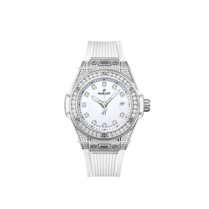 HB Big Bang ONE CLICK STEEL WHITE PAVÉ Ref# 485.SE.2210.RW\\.1604