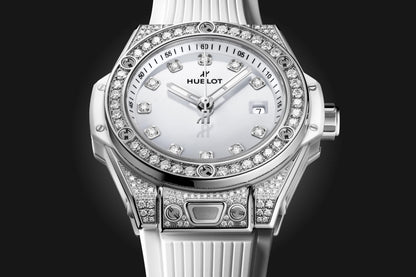 HB Big Bang ONE CLICK STEEL WHITE PAVÉ Ref# 485.SE.2210.RW\\.1604