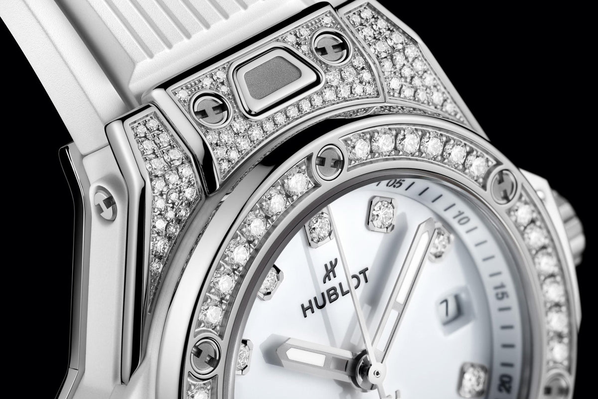 HB Big Bang ONE CLICK STEEL WHITE PAVÉ Ref# 485.SE.2210.RW\\.1604