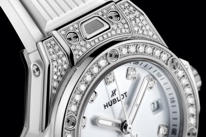 HB Big Bang ONE CLICK STEEL WHITE PAVÉ Ref# 485.SE.2210.RW\\.1604