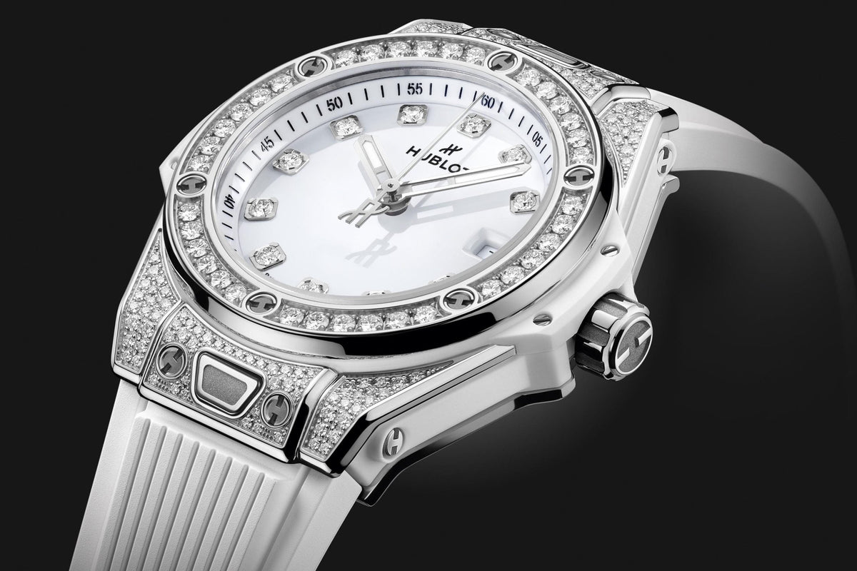 HB Big Bang ONE CLICK STEEL WHITE PAVÉ Ref# 485.SE.2210.RW\\.1604