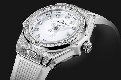 HB Big Bang ONE CLICK STEEL WHITE PAVÉ Ref# 485.SE.2210.RW\\.1604