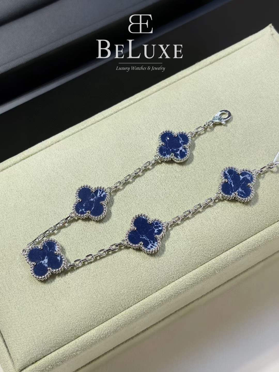 18K White Gold Pietersite Van Cleef & Arpels Vintage Alhambra Bracelet