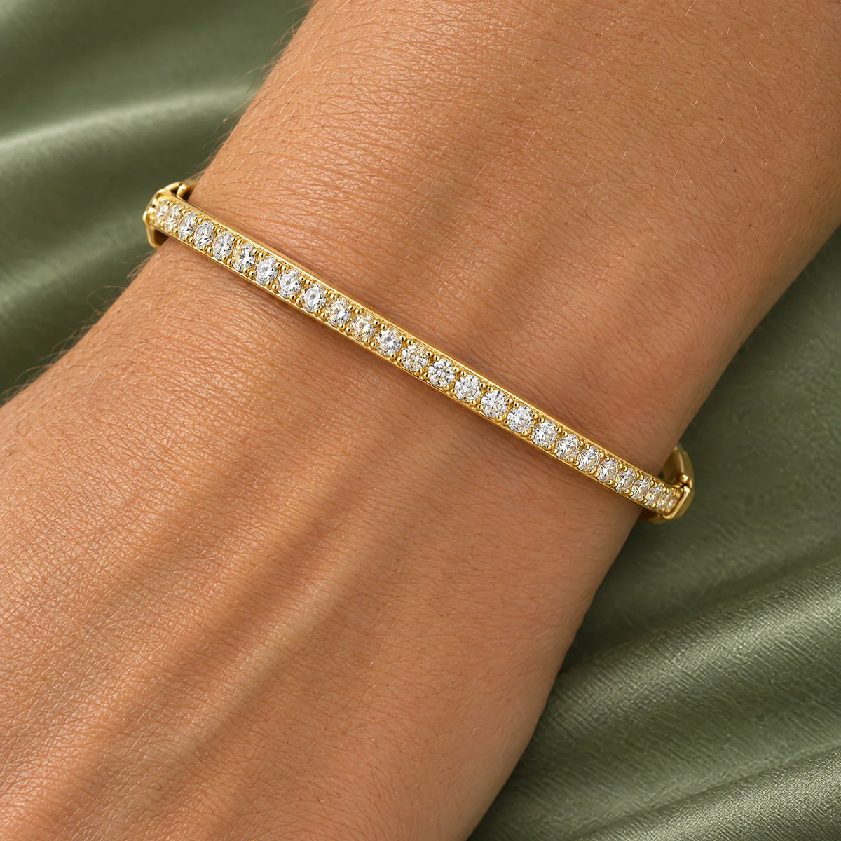 Ines 18K Gold Plated 925 Sterling Silver Cubic Zirconia Bangle Bracelet