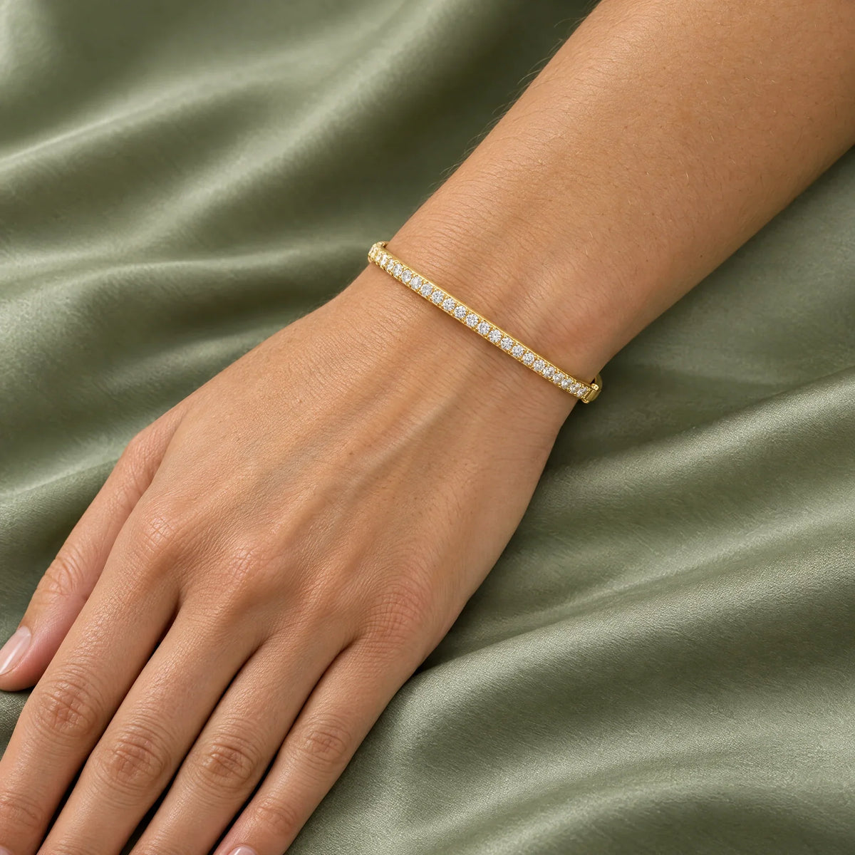 Ines 18K Gold Plated 925 Sterling Silver Cubic Zirconia Bangle Bracelet
