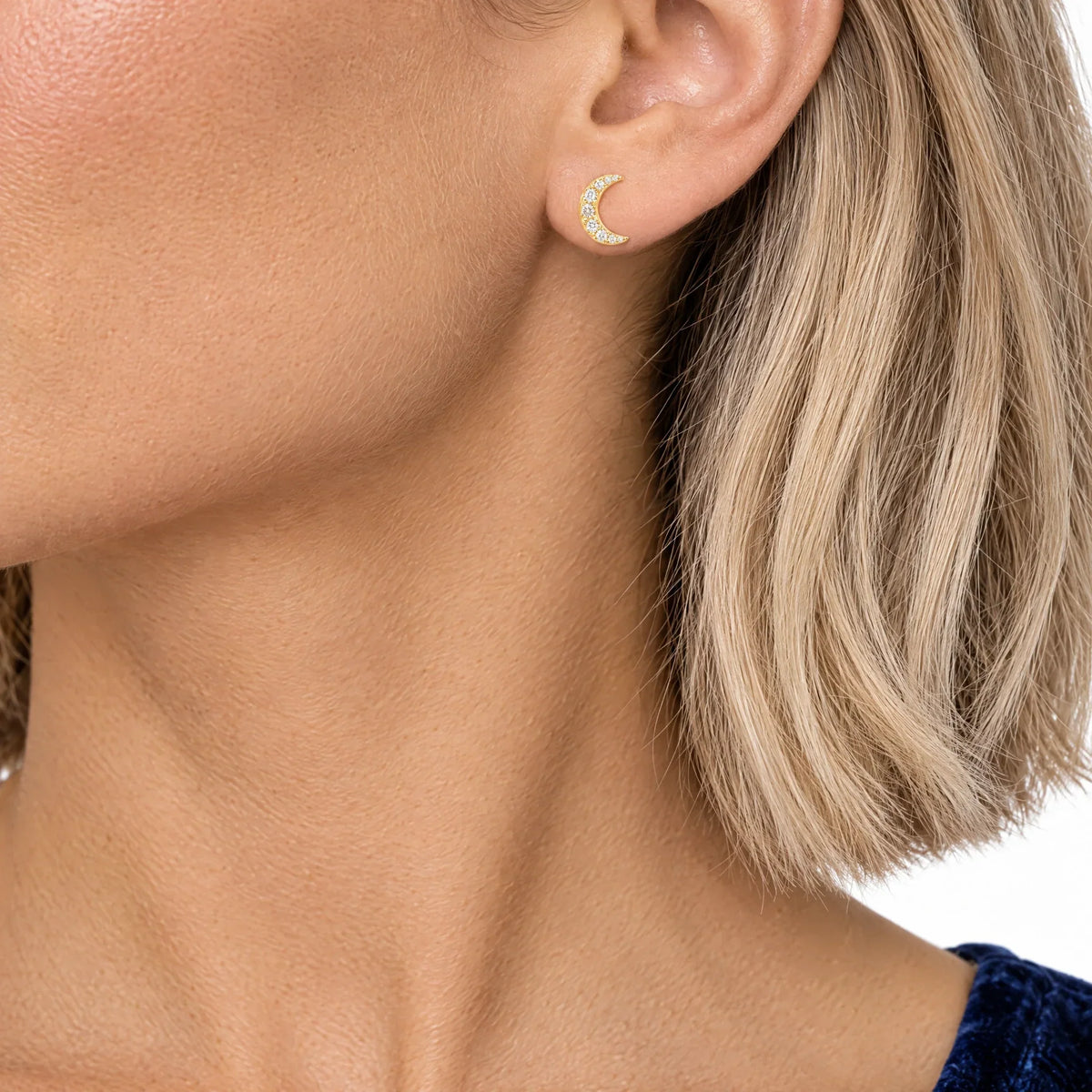 Luna 18K Gold Plated 925 Sterling Silver Cubic Zirconia Stud Earrings