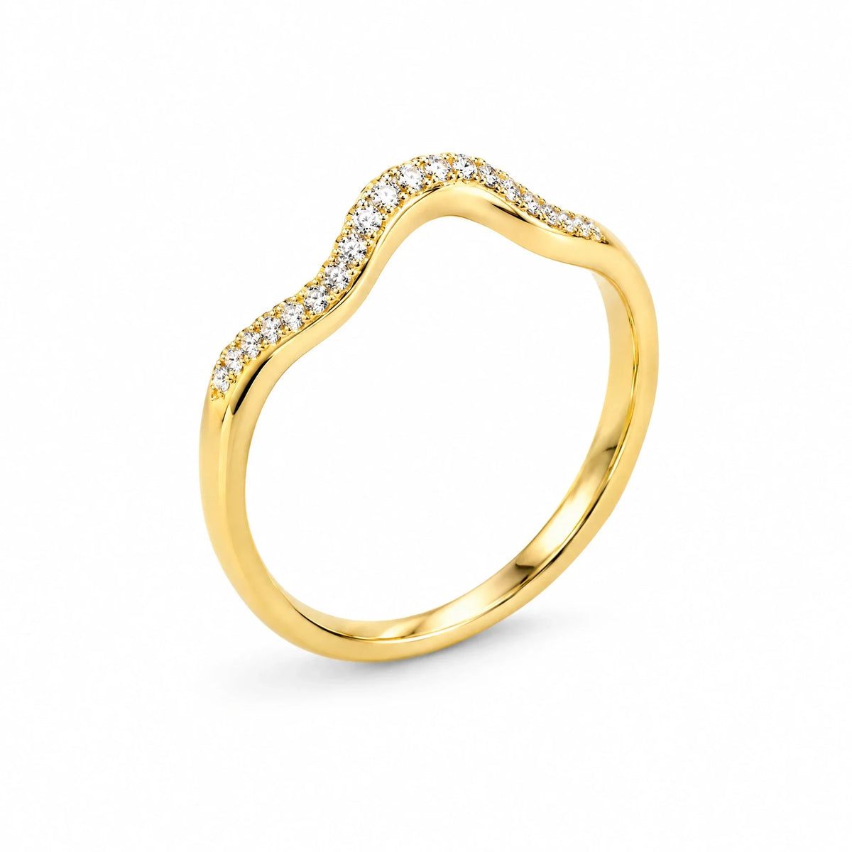 Marina 18K Gold Plated 925 Sterling Silver Cubic Zirconia Wave Band Ring