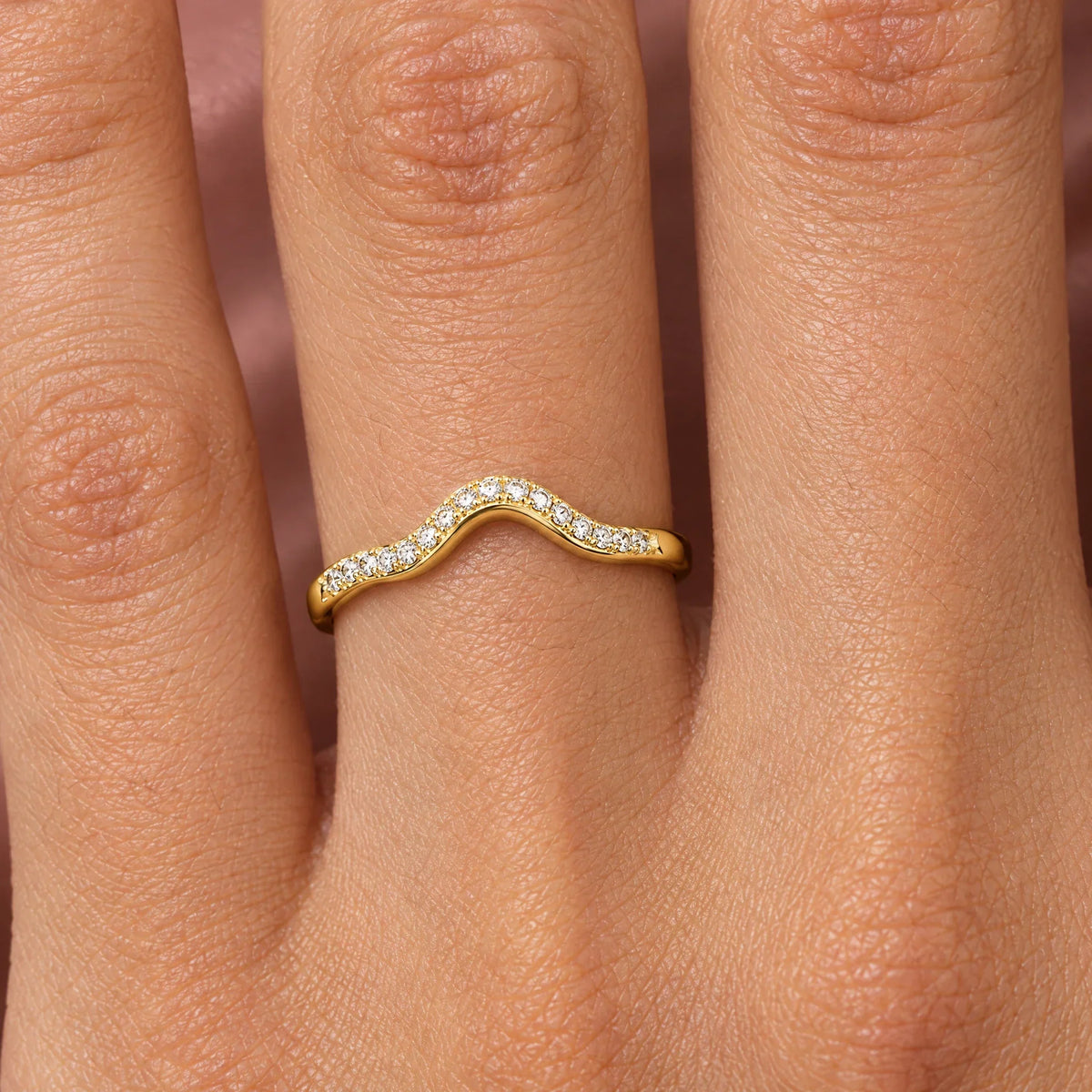 Marina 18K Gold Plated 925 Sterling Silver Cubic Zirconia Wave Band Ring