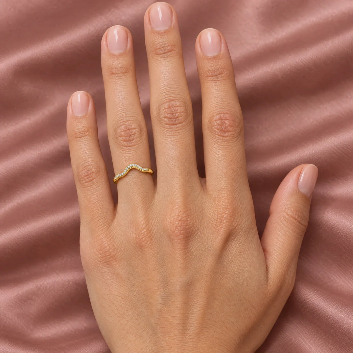 Marina 18K Gold Plated 925 Sterling Silver Cubic Zirconia Wave Band Ring
