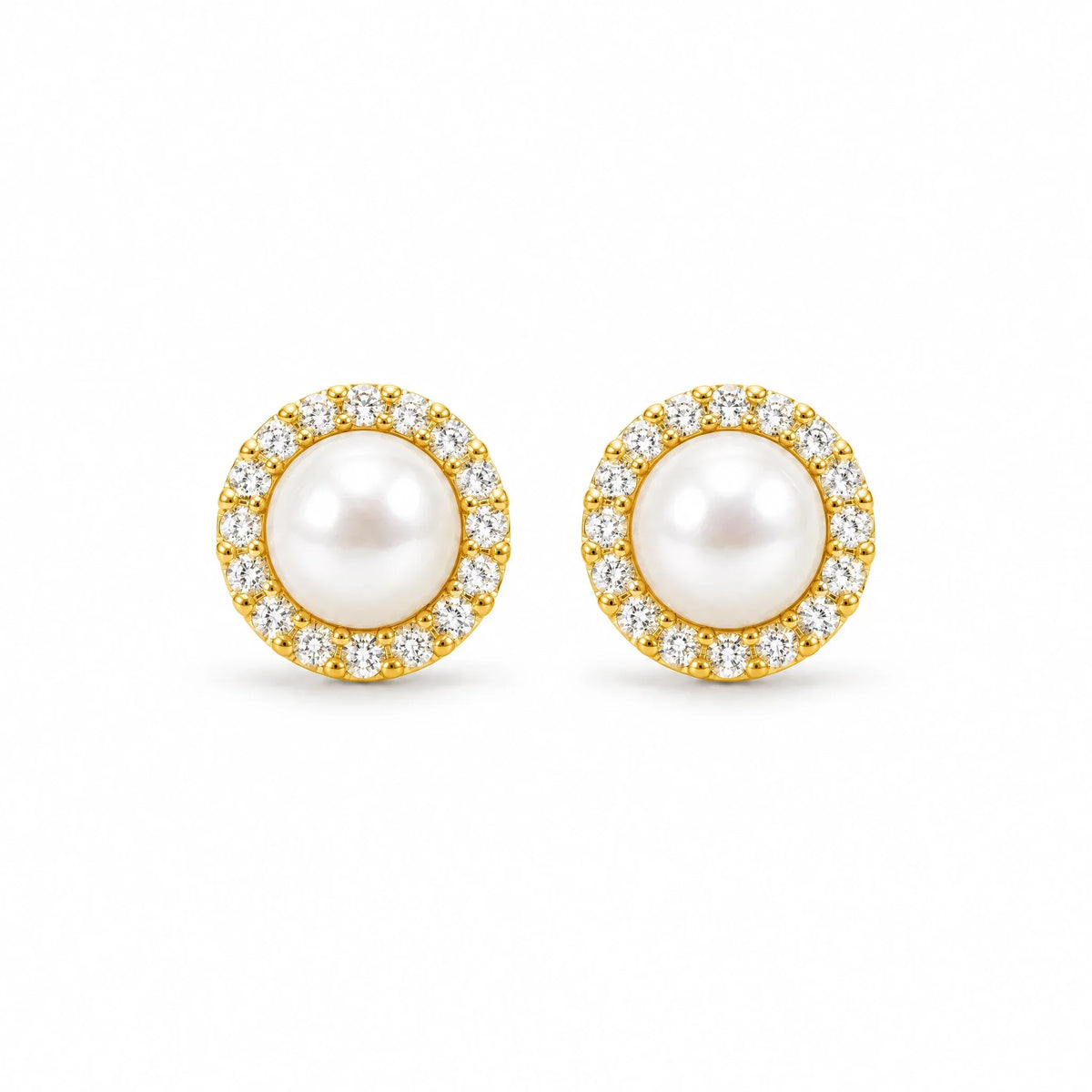 Marisol 18K Gold Plated 925 Sterling Silver Pearl Halo Stud Earrings