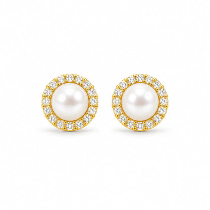 Marisol 18K Gold Plated 925 Sterling Silver Pearl Halo Stud Earrings