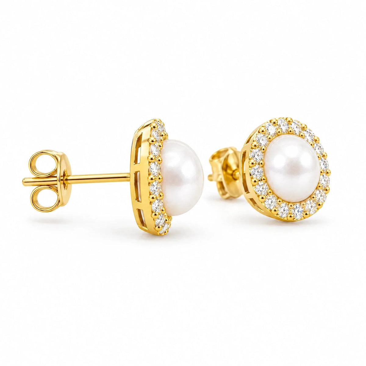 Marisol 18K Gold Plated 925 Sterling Silver Pearl Halo Stud Earrings
