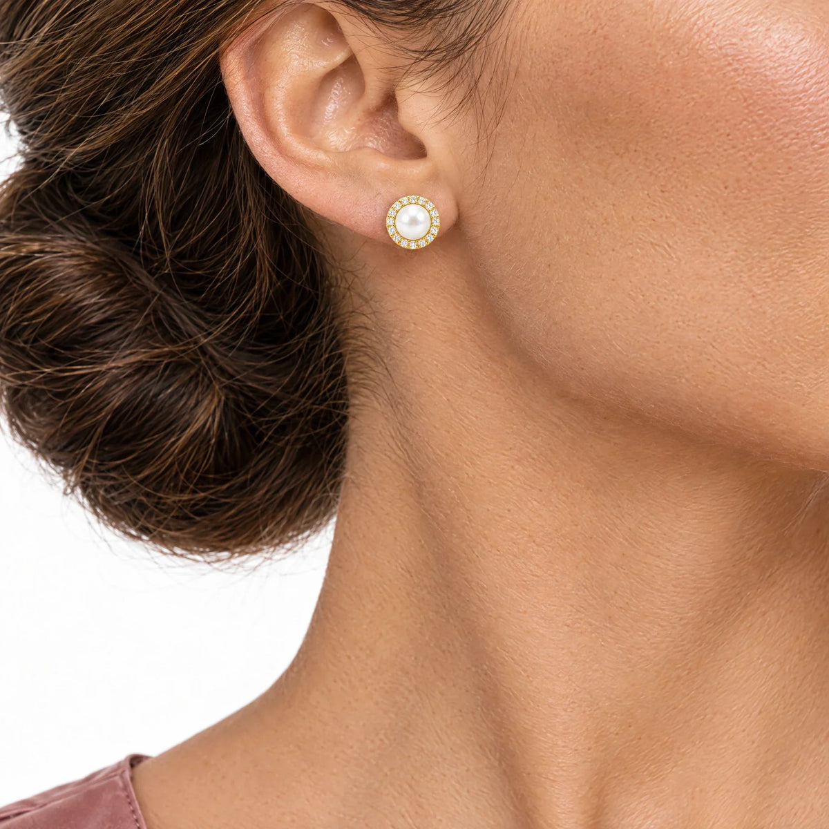 Marisol 18K Gold Plated 925 Sterling Silver Pearl Halo Stud Earrings